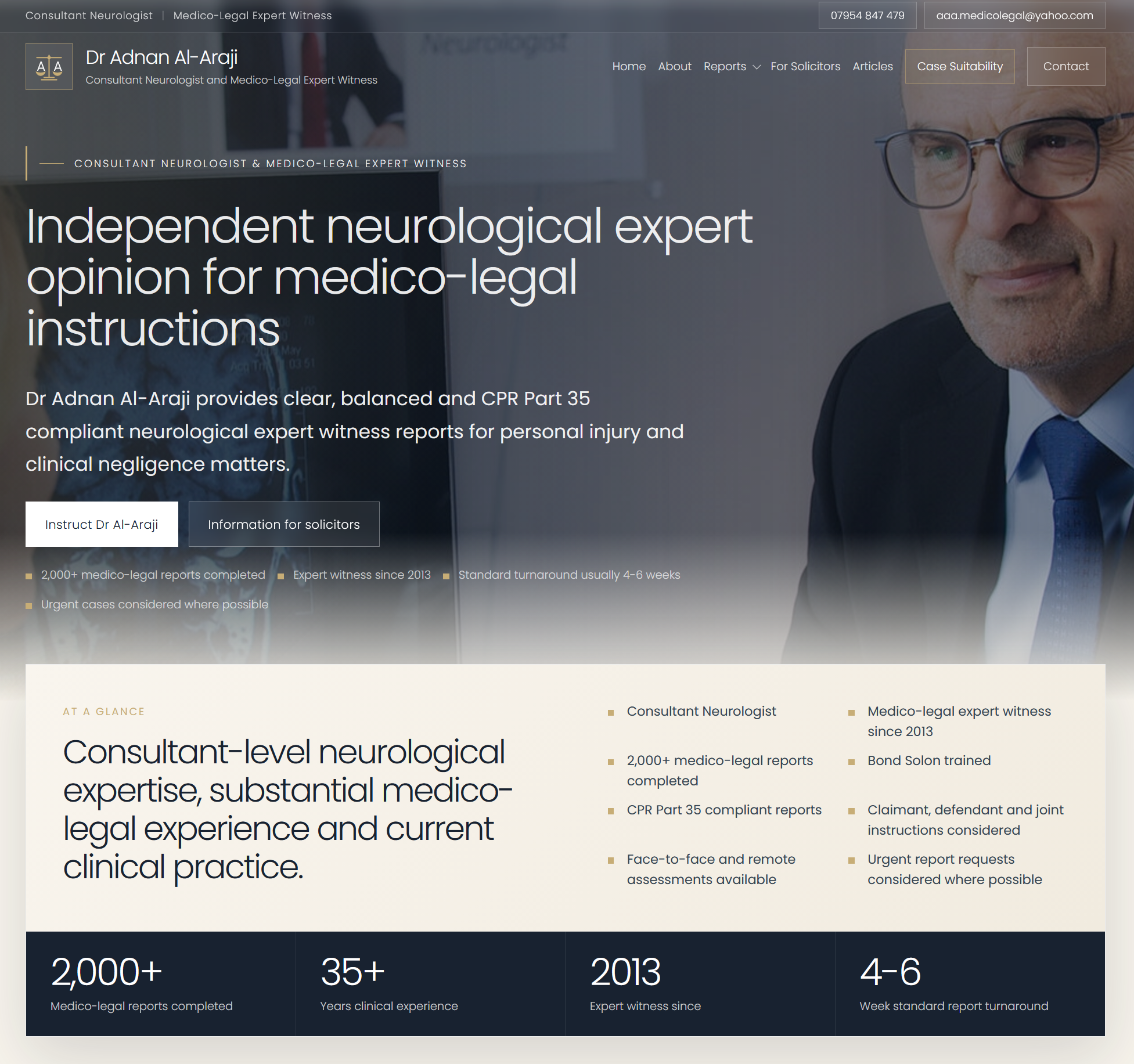 Screenshot of the new Dr Adnan Al-Araji medico-legal neurology website designed by Phast Media